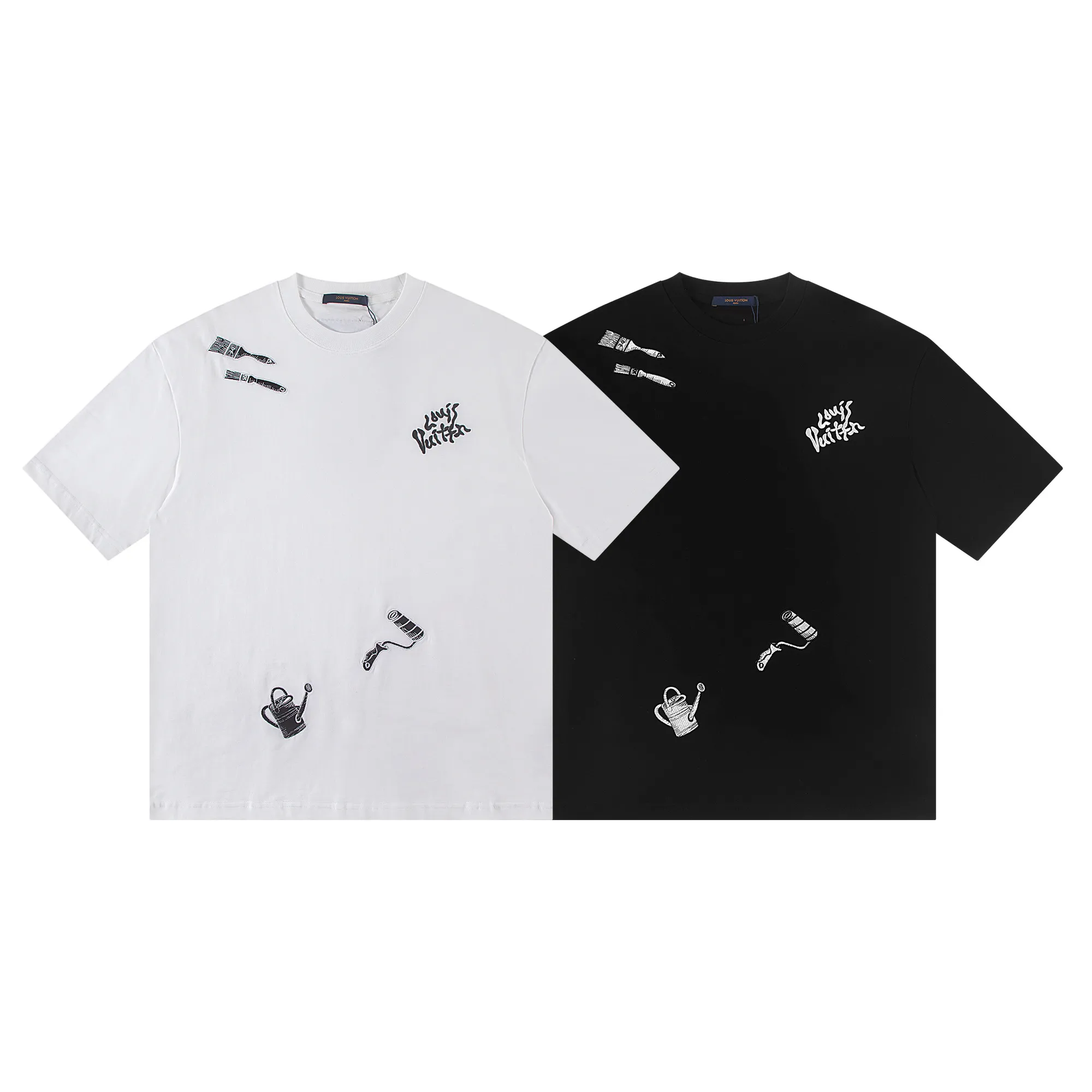 🅿️160 louis vuitto*2026 latest whitewash embroidered short-sleeved T-shirt Material: Made of high version 300g double yarn combed cotton Size: S M L XL Color: black and white Style number: W2809